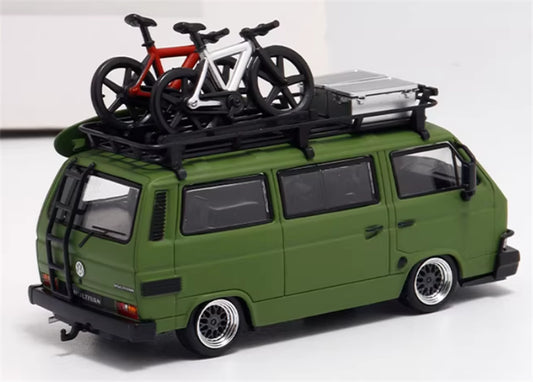 Mortal Model Volkswagen T3 Van BBS Low lying version Military Green with Accessories 1:64 Car Pre-built Airliner Model Display view2