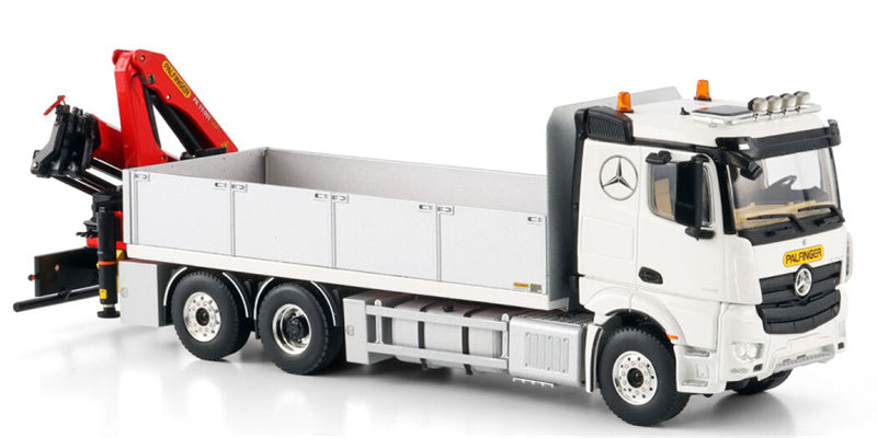 WSI MERCEDES BENZ ACTROS MP5 2.300MM CLASSIC SPACE RIGED FLATBED TRUCK 6X2 TAG AXLE WITH PALFINGER PK 19.001 SLD 5 Premium Line 1:50 Truck Pre-built Model
