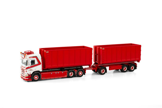 WSI SCANIA R NORMAL 6X2 TAG AXLE RIGED DRAWBAR Truck Lorry WITH HOOKLIFT SYSTEM - 3 AXLE + HOOKLIFT CONTAINER 40M3 1/50 DIECAST Truck Lorry