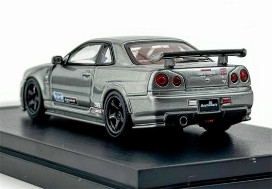 MOTORHELIX NISSAN SKYLINE GT-R R34 (NISMO) CRS VER Metallic Grey w/livery Limited Edition 699PCS ONLY 1:64 Car Pre-built Model view2