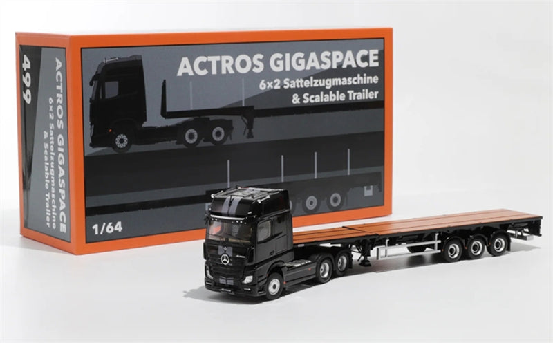 GCD Mercedes Benz Actros 3-Axle Gigaspace 6x2 Semi-trailer truck & scaleble Black LHD 1:64 Truck Pre-built Model view8