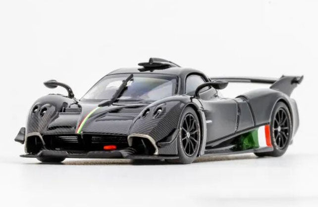 LCD 1:64 Pagani Huayra R Black Carbon model in a front three-quarter view