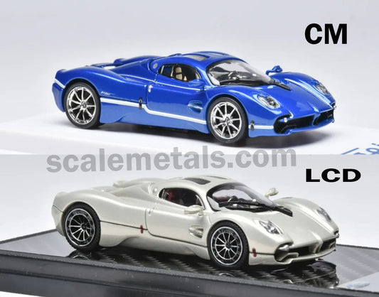 CM Model vs LCD Models Pagani Utopia 1:64 diecast — Argentina Blue vs champagne silver pre-built comparison