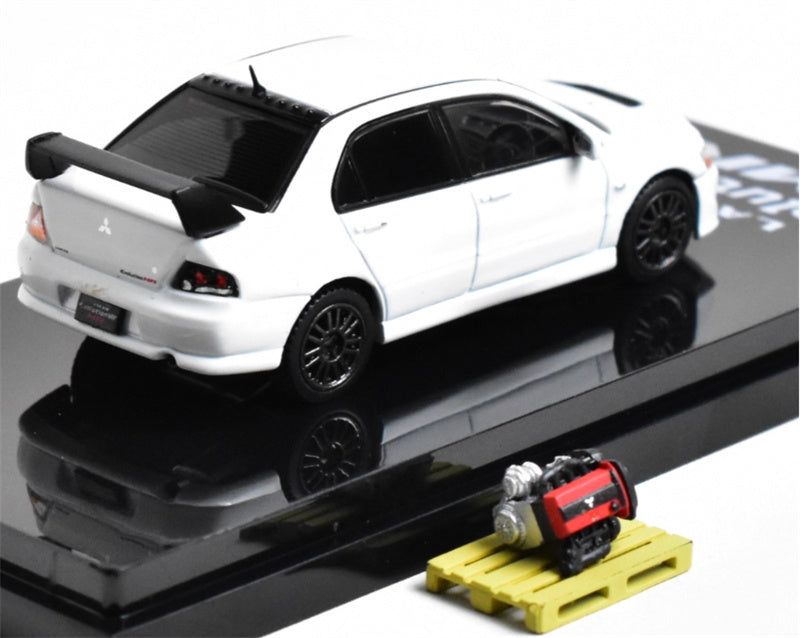 Hobby JAPAN MITSUBISHI LANCER EVOLUTION 8 MR GSR with Engine White - Black Wheel 1:64 Car Pre-built Model view2