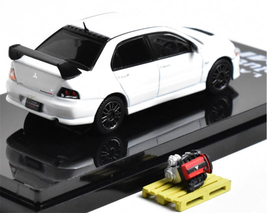 Hobby JAPAN MITSUBISHI LANCER EVOLUTION 8 MR GSR with Engine White - Black Wheel 1:64 Car Pre-built Model view2