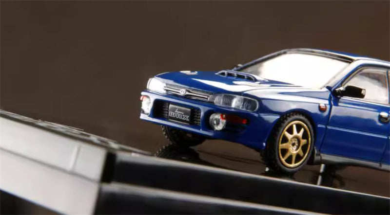 Hobby JAPAN SUBARU IMPREZA WRX (GC8) 1992 Customized Version with Engine Blue Golden Wheel 1:64 Car Pre-built Model view7