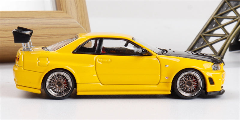 Focal Horizon Nissan GT-R Z-Tune R34 Carbon Cap High Tail Yellow Limited Edition 999PCS ONLY 1:64 Car Pre-built Model view4