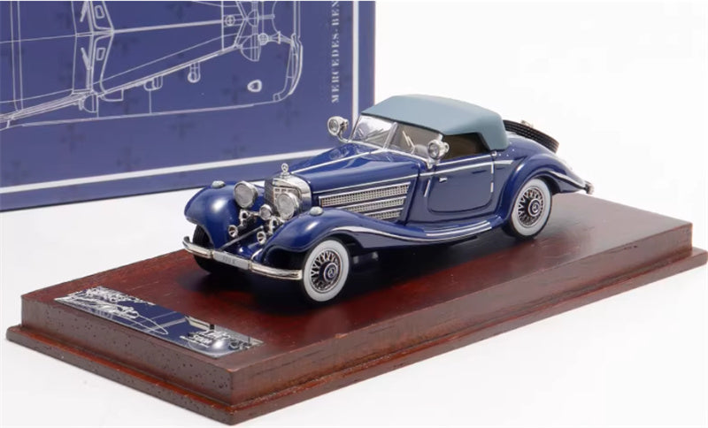 Liberty 64 Mercedes Benz 500K Classic Vintage Car Blue - with top cover 1:64 Car Pre-built Airliner Model Display view1