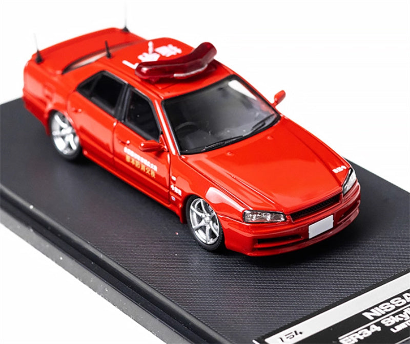 Mortal Nissan GTR ER34 SKYLINE URAS Modified Edition Fire truck red Limited Edition 699PCS ONLY 1:64 Car Pre-built Model view5