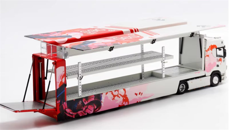 Max well Scania #S730 double-decker transport vehicle White Red Mech Zhagu 1:64 Truck Pre-built Airliner Model Display view2