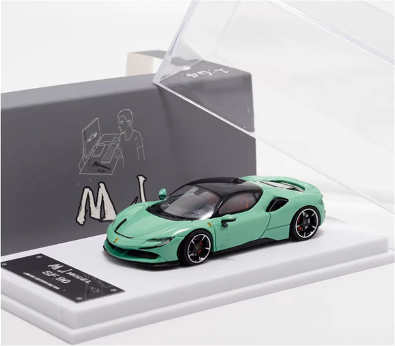 MJ Model Ferrari SF90 Prancing Horse supercar Green - Hardtop Limited Edition 1:64 Car Pre-built Airliner Model Display view6