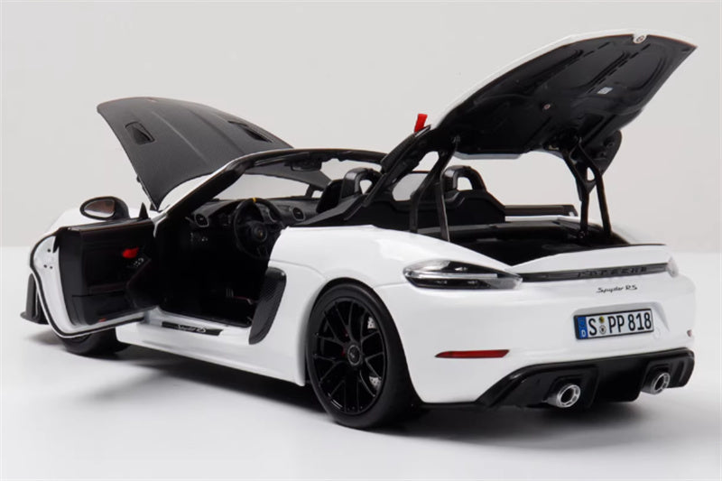 1:18 PORSCHE 718 SPYDER RS  White Carbon Cover  Norev Convertible DIECAST Car Model