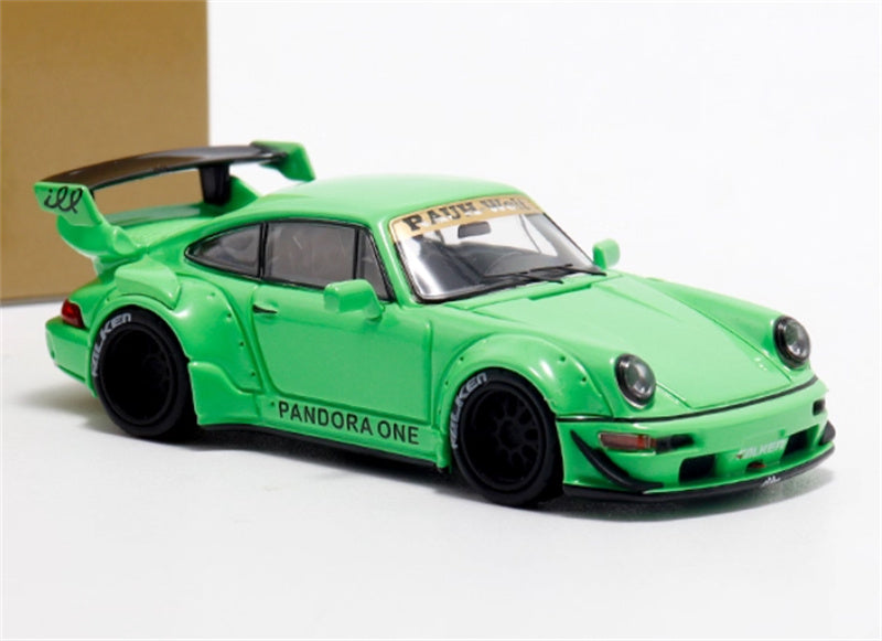 Star Model Porsche RWB 964 GT Tail Wing Edition Limited Edition Neon Green w/ Figure w/ Accessories Pack 1:64 Car Pre-built Model view5