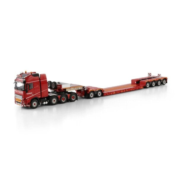 1:50 VOLVO NOOTEBOOM RED LINE FH5 8X4 LOW LOADER W/ DOLLY 2 AXLE 6 AXLE WSI Red Diecast Model