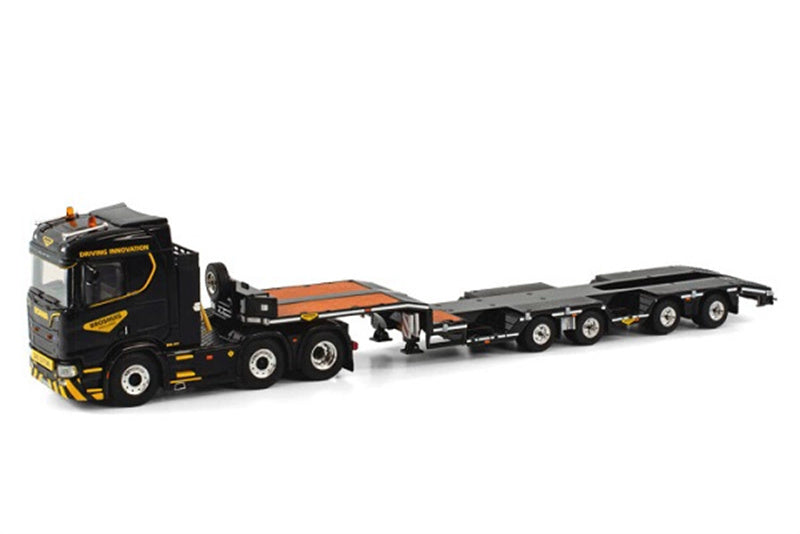 WSI SCANIA R NORMAL CR20N 6X2 TWINSTEER BROSHUIS WHEEL WELL SEMI LOWLOADER - 4 AXLE PREMIUM LINE 1:50 Truck Pre-built Model
