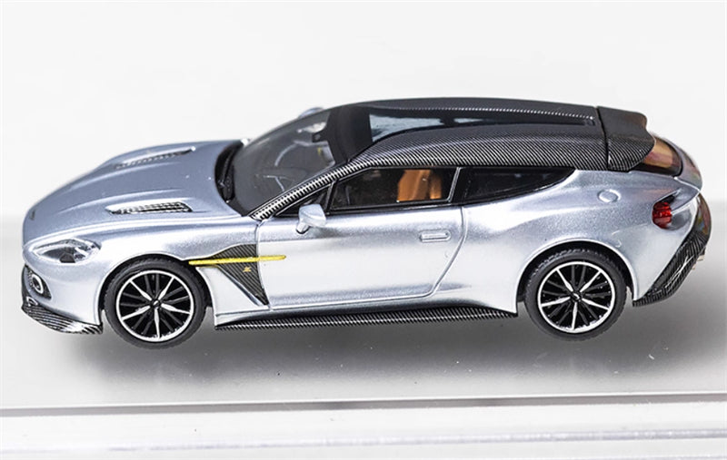KING MODEL Aston Martin Vanquish Zagato Bright Silver Limited Edition 333PCS ONLY 1:64 Car Pre-built Model view3