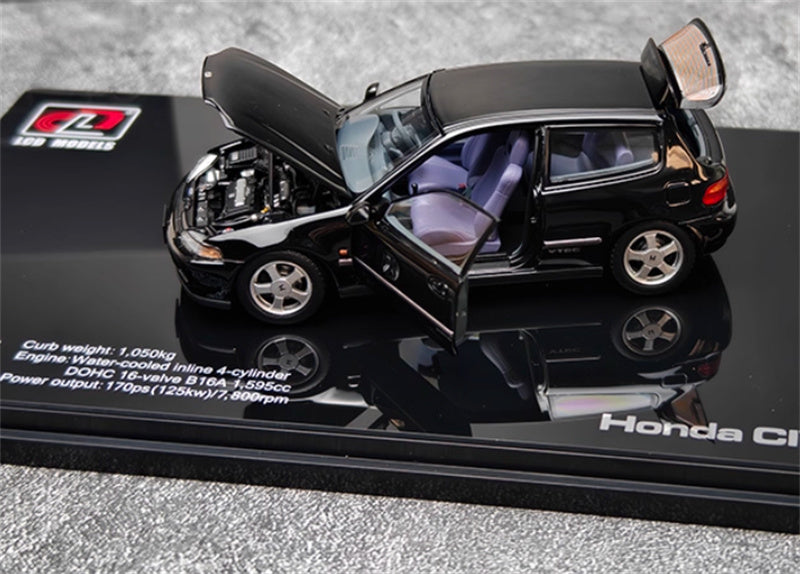 LCD-MODELS Honda Civic SiR II EG6 Fully open black 1:43 Car Pre-built Model view6