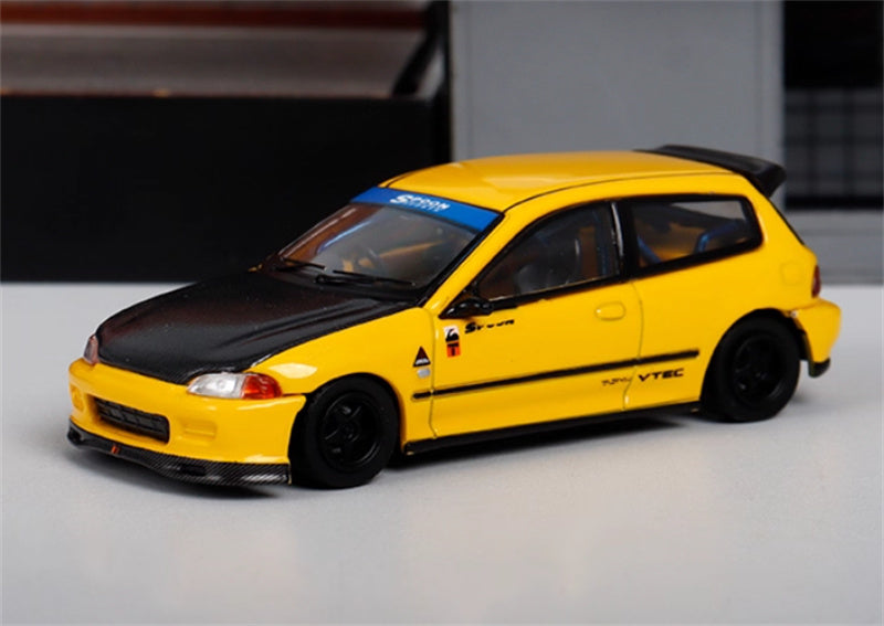 SW Honda Civic EG6 SPOON yellow carbon cover Limited Edition 500PCS ONLY 1:64 Car Pre-built Model view1