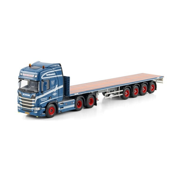 1:50 SCANIA VINDELSBAEK R CR20H 6X2 FLATBED TRAILER 4 AXLE WSI  Blue Diecast Model