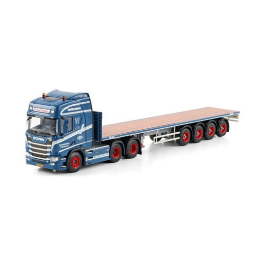1:50 SCANIA VINDELSBAEK R CR20H 6X2 FLATBED TRAILER 4 AXLE WSI  Blue Diecast Model