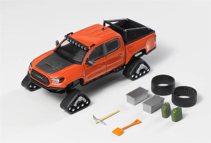 GCD Toyota Tacoma Snow Edition with tank track Orange Red LHD 1:64 Truck Pre-built Model view1