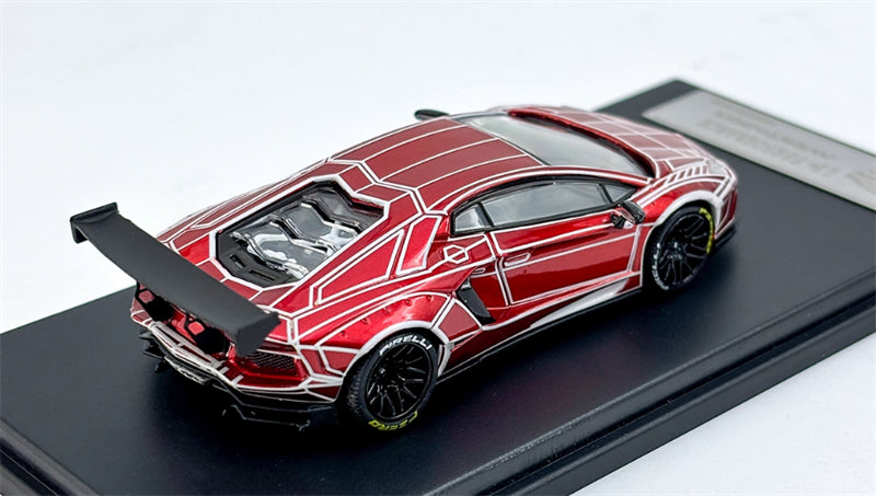 KING MODEL Lamborghini LP700 AVENTADOR Burst Pattern Luminous Edition Electroplated Red 1:64 Car Pre-built Model view5