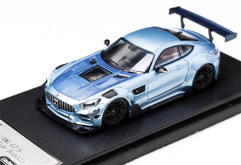 Rhino Model Mercedes-AMG GT-S Carbonerre Wide Bodykit modified big rear wing sports car ice blue Limited Edition 499PCS ONLY 1:64 Car Pre-built Model view1