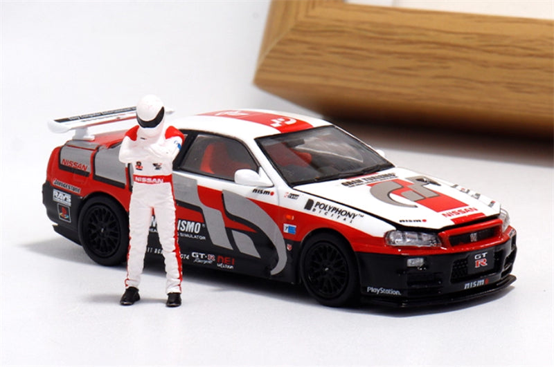 COOL ART Nissan Skyline GT-R R34 Racing w/ Figure Edition 1:64 Car Pre-built Model view3