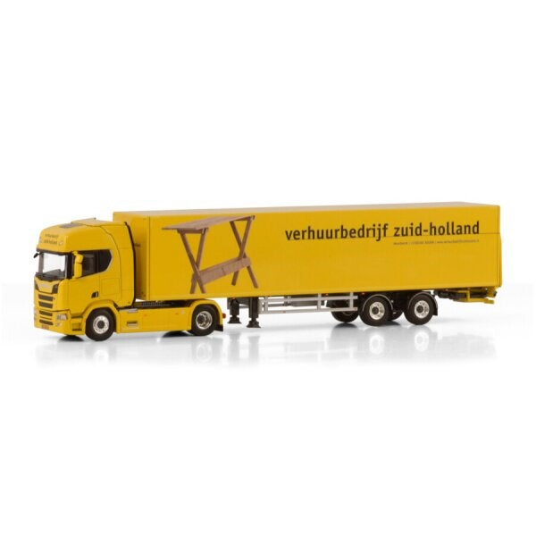 1:50 SCANIA VERHUURBEDRIJF R CR20H 4X2 TRIDEC BOX TRAILER 2 AXLE WSI  Yellow DIECAST Model