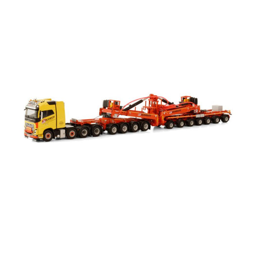 WSI VOLVO FH4 GLOBETROTTER 8X4 NOOTEBOOM WINDMILL TRAILER - 7 AXLE + 4 AXLE DOLLY SILVASTI 1/50 DIECAST Truck Lorry