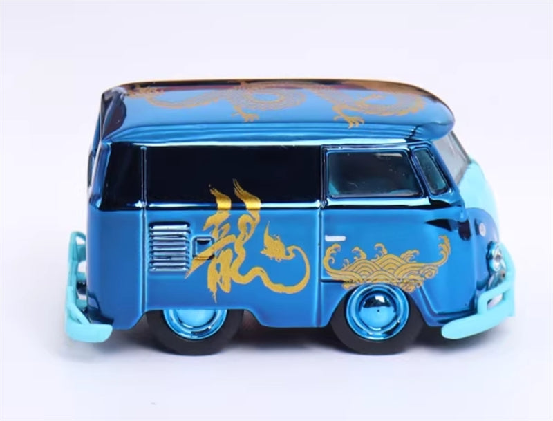HY Model VW mini Bus Kombi version 1960 Chrome Blue Year of Dragon Limited Edition 499pcs ONLY 1:64 Car Pre-built Model