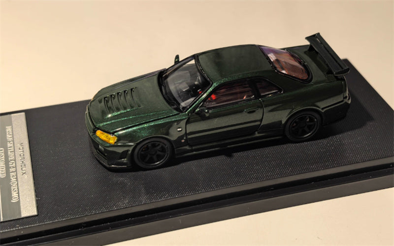 MOTORHELIX NISSAN SKYLINE GT-R R34 (NISMO) Customized Dark Green Limited Edition 699PCS ONLY 1:64 Car Pre-built Model view2