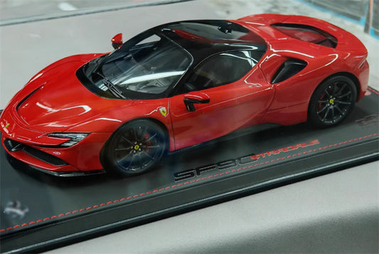BBR MODELS Ferrari SF90 Stradale Standard Red Carbon black wheel/red calipers Limited Edition 40PCS ONLY Leather base 1:18 Car Pre-built Model view1