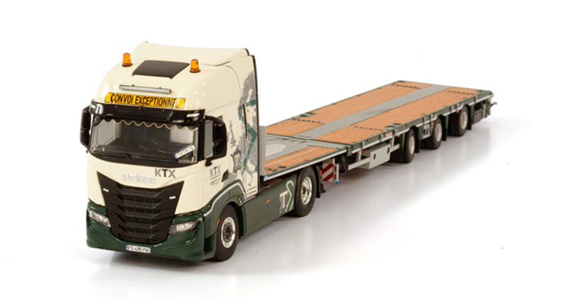 WSI IVECO S-WAY HIGH 4X2 MEGATRAILER FLATBED - 3 AXLE TRANSPORT KTX 1:50 Truck Pre-built Model