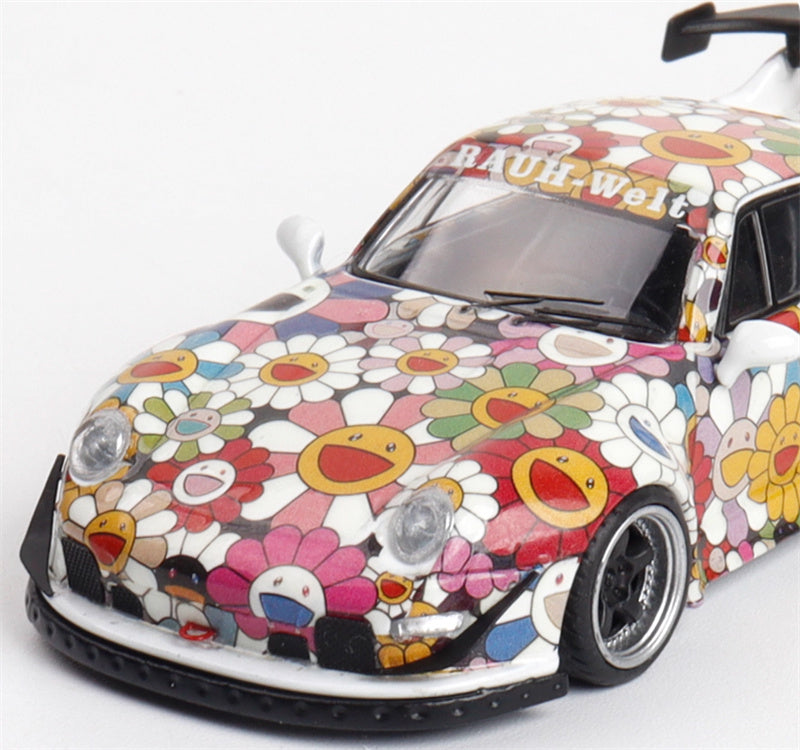 FLAME Porsche RWB 993 Sunflower Night Light Edition Limited Edition 499PCS ONLY RAUH - Welt 1:64 Car Pre-built Model view7