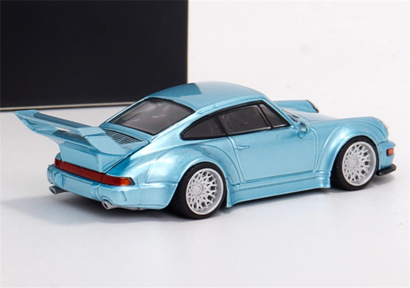 TPC Porsche 911 RWB 964 Widebody Conversion Limited Edition 500PCS ONLY Ice Blue - Silver Wheel 1:64 Car Pre-built Model view4