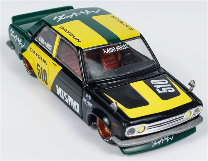 KaidoHouse x MiniGT Datsun Street 510 Racing V2 yellow-green color box packaging 1:64 Car Pre-built Model view1
