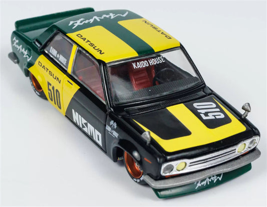 KaidoHouse x MiniGT Datsun Street 510 Racing V2 yellow-green color box packaging 1:64 Car Pre-built Model view1