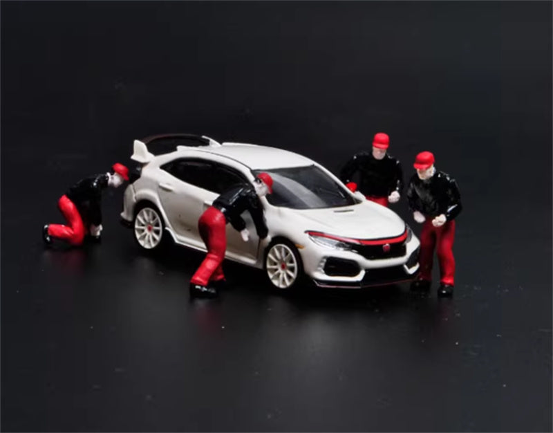 Hobby JAPAN Only Four red car repair workers 1:64 figure Pre-built Model view2