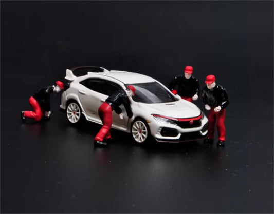 Hobby JAPAN Only Four red car repair workers 1:64 figure Pre-built Model view2