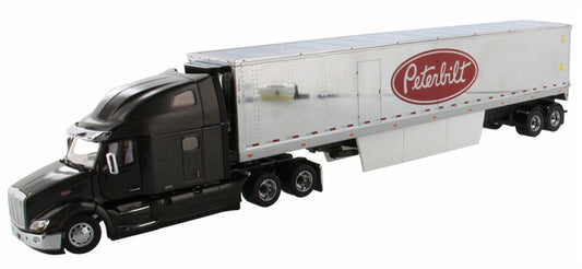 CATERPILLAR Peterbilt 579 UltraLoft Tractor with 53' refrigerated van – Legendary Black cab + 53' Chrome refrigerated van with Peterbilt logo 1:50 Truck Pre-built Model