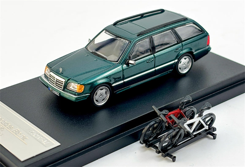 Mortal Mercedes Benz E-Class E300 station wagon S124 with 2 bicycles and luggage rack Pearl green - silver wheel Regular Edition Limited Edition 499PCS ONLY 1:64 Car Pre-built Model view1