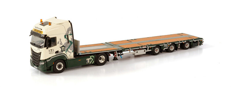 WSI IVECO S-WAY HIGH 4X2 MEGATRAILER FLATBED - 3 AXLE TRANSPORT KTX 1:50 Truck Pre-built Model