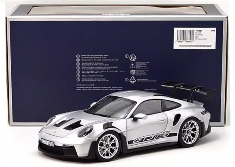 NOREV 2022 Porsche 911 GT3 RS GT Coupe Silver Silver top cover 1:18 Car Pre-built Model view8