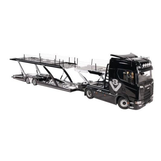 NZG SCANIA 730S Black V8 transport vehicle + double-layer trailer KIT 1:18 DIECAST Truck Lorry