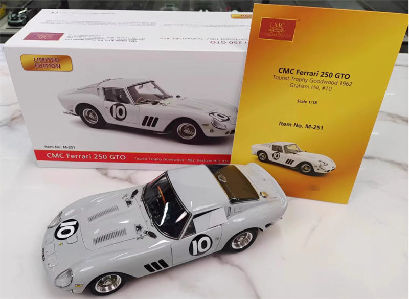 CMC Ferrari 250 GTO Tourist Trophy Goodwood 1962 Graham #10 white Right hand drive Limited Edition 2200PCS ONLY 1:18 Car Pre-built Model view8