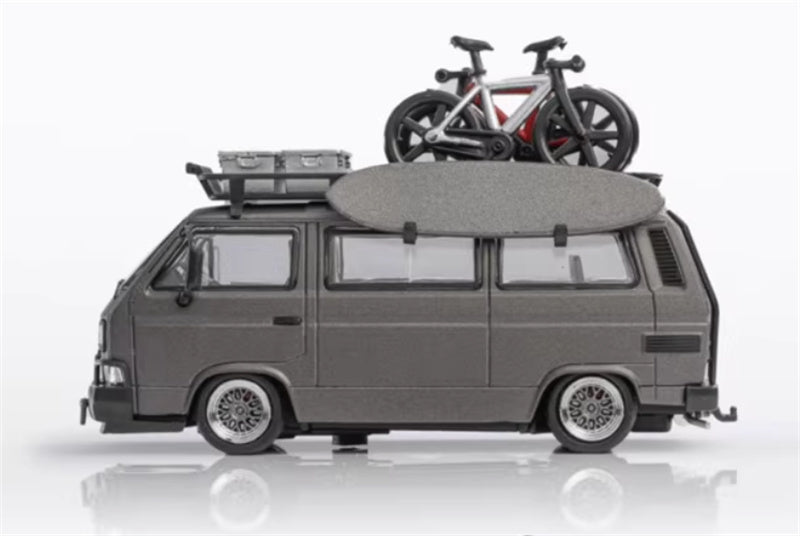 Mortal VW T3 Magway van Exhibition version matte gray with accessories 1:64 Car Pre-built Model view3
