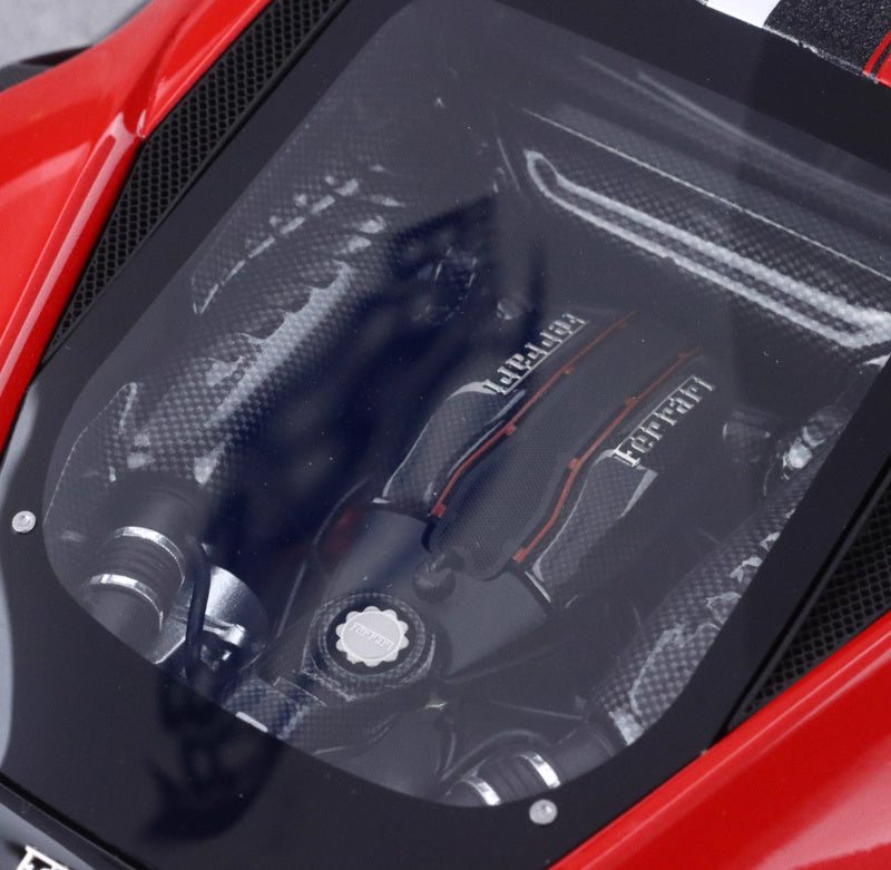 BBR MODELS Ferrari 488 pista Rosso Corsa 322 met Standard Red Black and white stripe Black wheel red calipers Limited Edition 25PCS ONLY Carbon fiber base 1:18 Car Pre-built Model view7