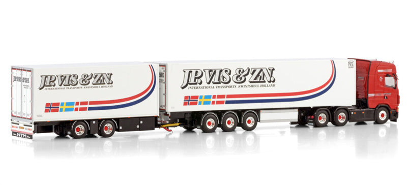 WSI  SCANIA S HIGHLINE CS20H 6X2 TAG AXLE REEFER TRAILER - 3 AXLE RIGED REEFER DRAWBAR TRAILER - 2 AXLE J.P. Vis & Zn. 1:50 Truck Pre-built Model