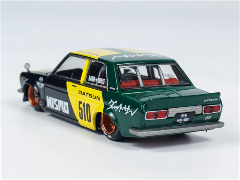 KaidoHouse x MiniGT Datsun Street 510 Racing V2 yellow-green color box packaging 1:64 Car Pre-built Model view2